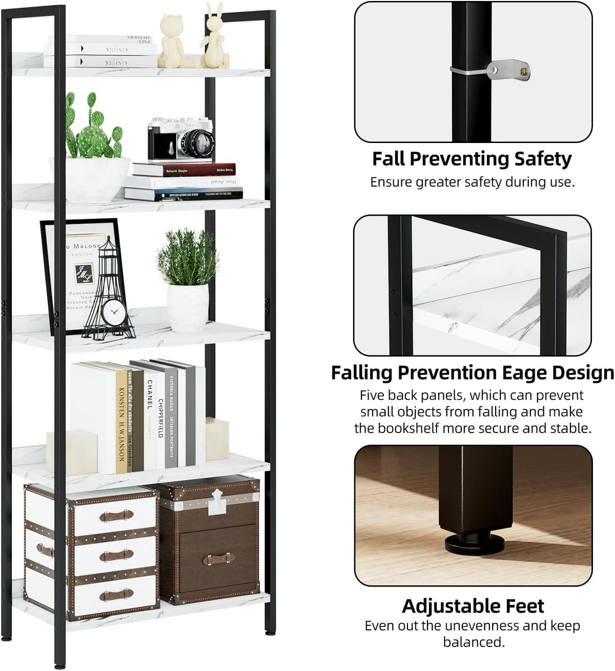 NUMENN Bookshelf, 5 Tier Bookshelves, Home Office Bookcase Shelf Storage Organizer, Free Standing