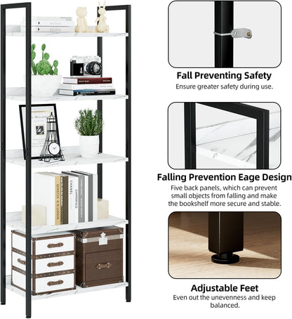 NUMENN Bookshelf, 5 Tier Bookshelves, Home Office Bookcase Shelf Storage Organizer, Free Standing