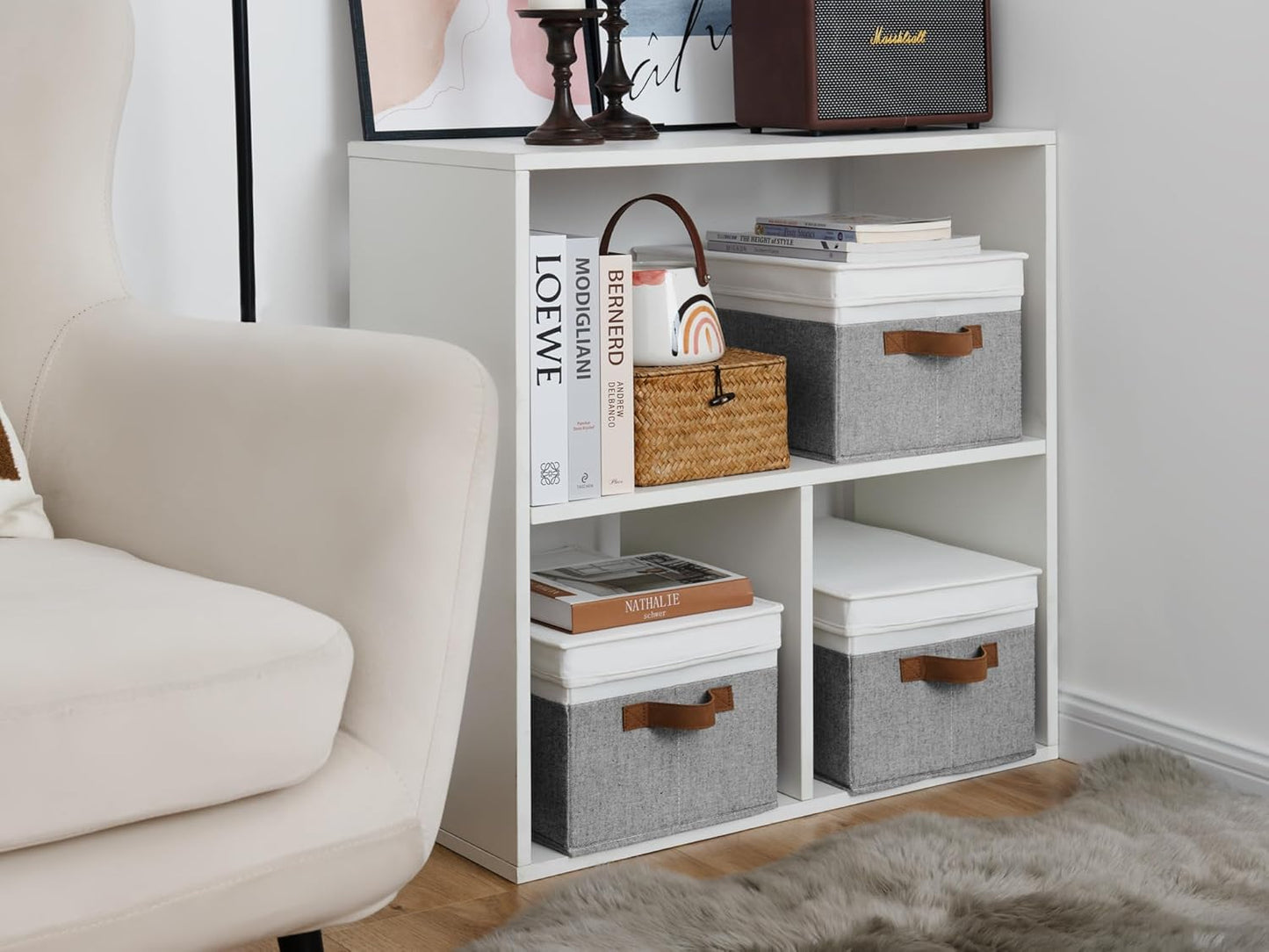 StorageWorks Large Storage Bins with Lids, Decorative Storage Boxes with Lid and PU Handles