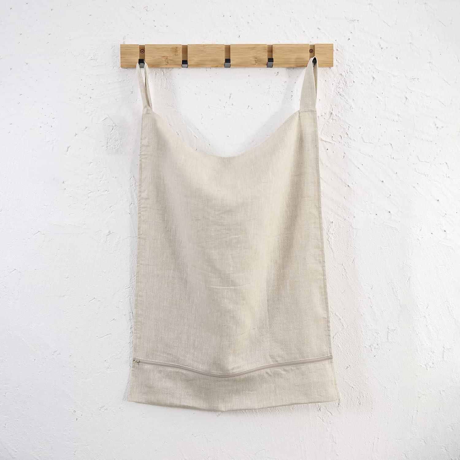 Linen Hanging Laundry Bag, 100% Linen Over The Door Laundry Hamper with Buttons and Zipper, Space