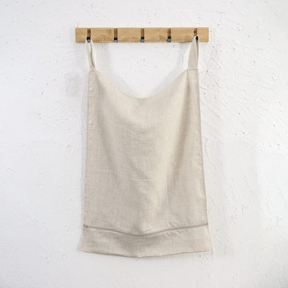 Linen Hanging Laundry Bag, 100% Linen Over The Door Laundry Hamper with Buttons and Zipper, Space