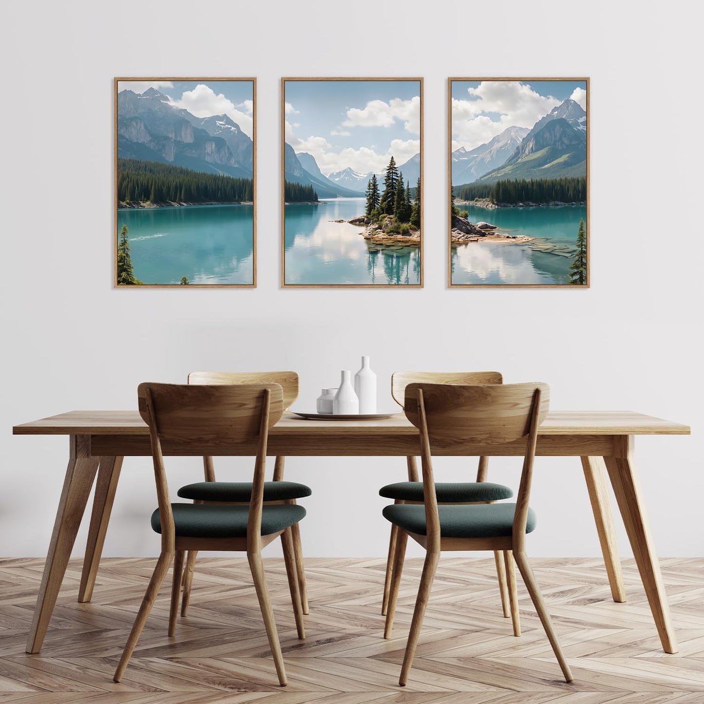 HLNIUC Large Mountain Lake Framed Canvas Wall Art Set,Beautiful Nature Landscape Wall Decor,Lake