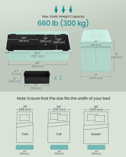 SONGMICS MAZIE Collection - Storage Ottoman Bench, Foldable Foot Rest, 15 x 43 x 15 Inches, End of