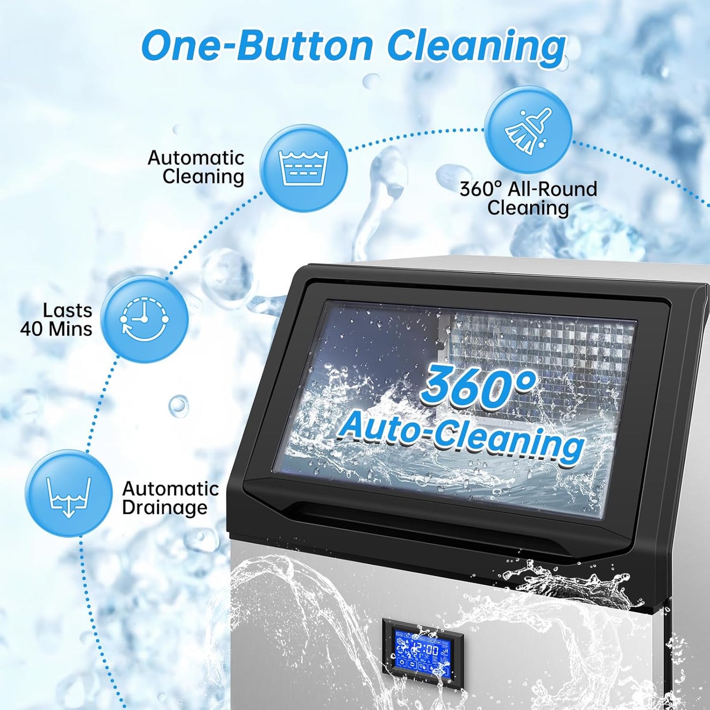 Ice Machine Commercial Ice Maker Machine, 450 Lbs /24H, 200 lbs Bin, Under Counter Built-in or