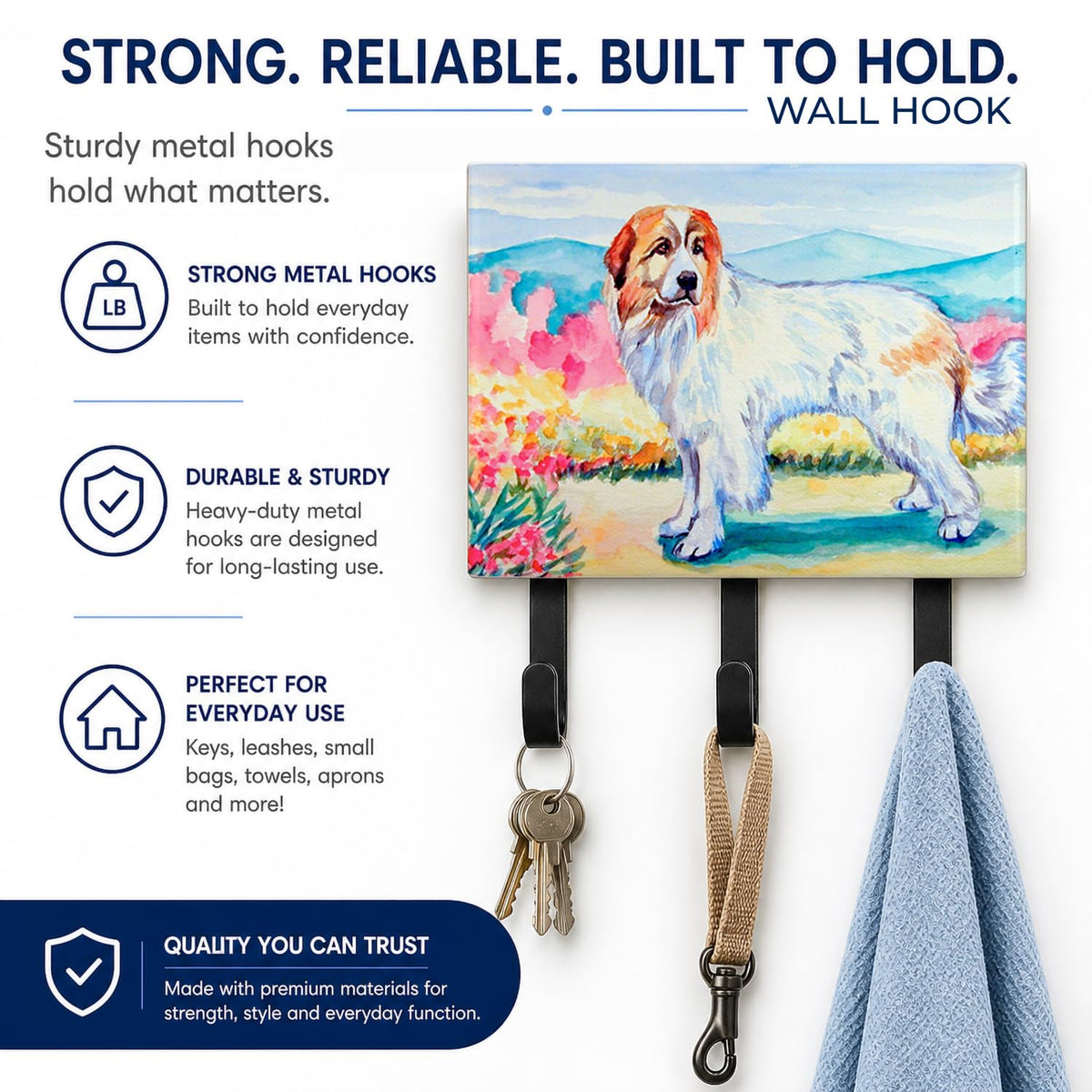 Caroline's Treasures 7130TH68 Great Pyrenees Leash or Key Holder, Wall Hooks, Key Hooks Holder