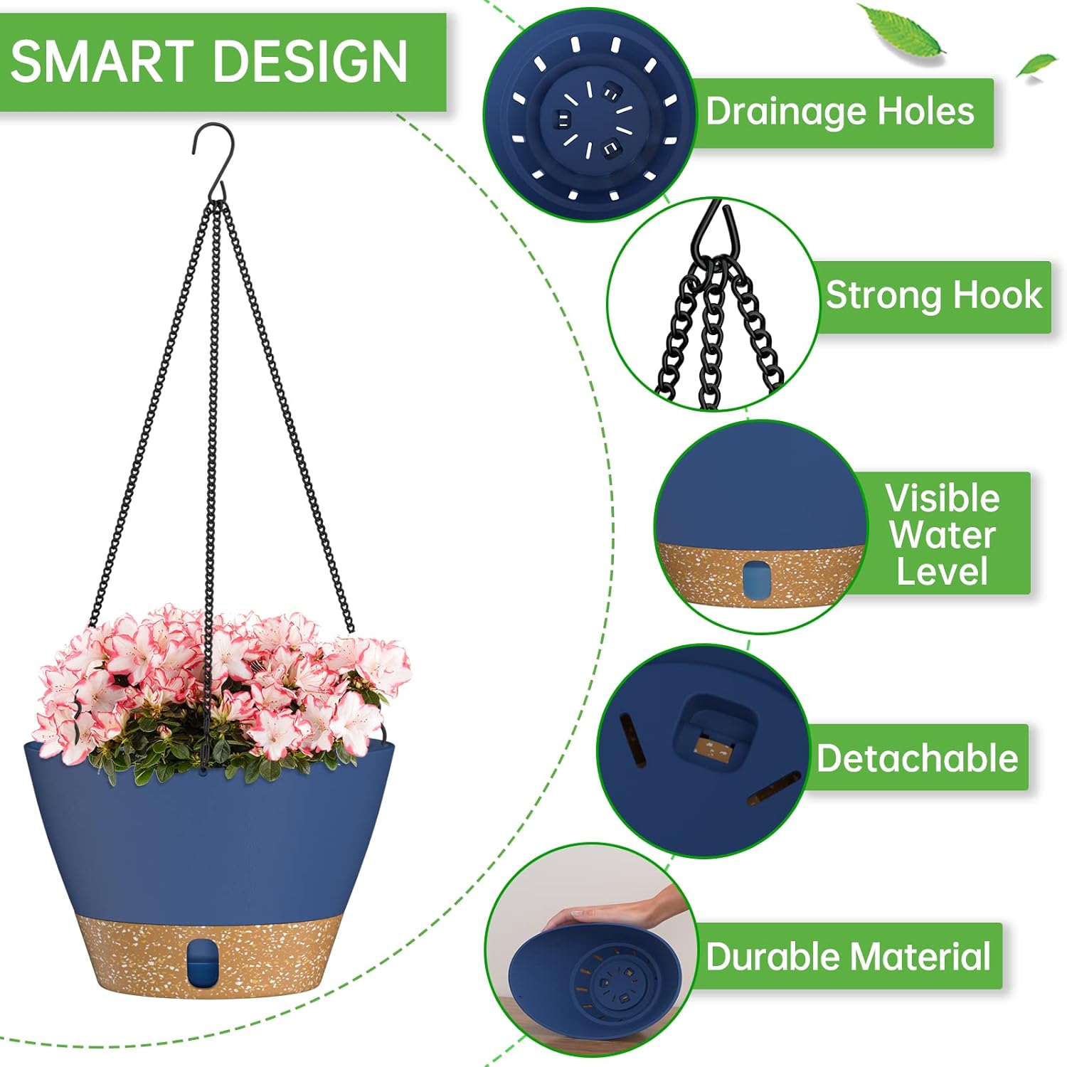 ZMTECH 8 Inch Hanging Planters for Indoor Plants, Hanging Baskets for Plants Outdoor with Visible