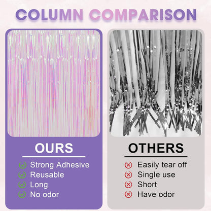 3 Pack 3.3x8.2 Feet Iridescent Transparent Foil Fringe Backdrop Curtains, Tinsel Streamers Birthday