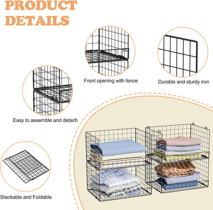 4-Tier Stackable Closet Organizers and Storage Shelves, Clothes Shelf Organizer Basket Bins