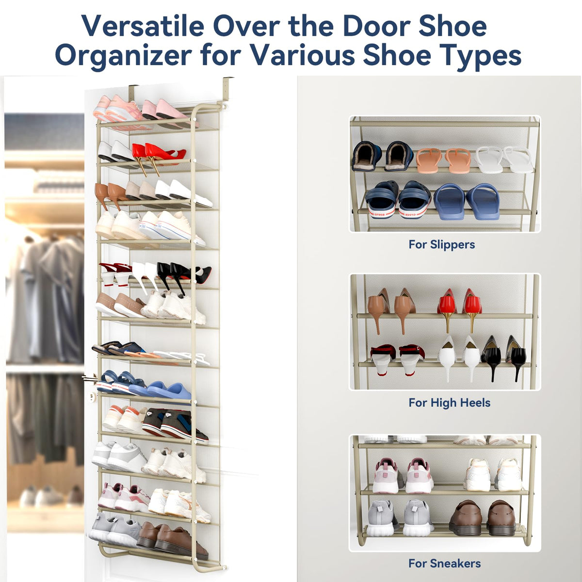 Whitmor 36 Pair Over The Door Shoe Organizer, 12 Tier Hanging Shoe Organizer, Heavy Duty Metal &