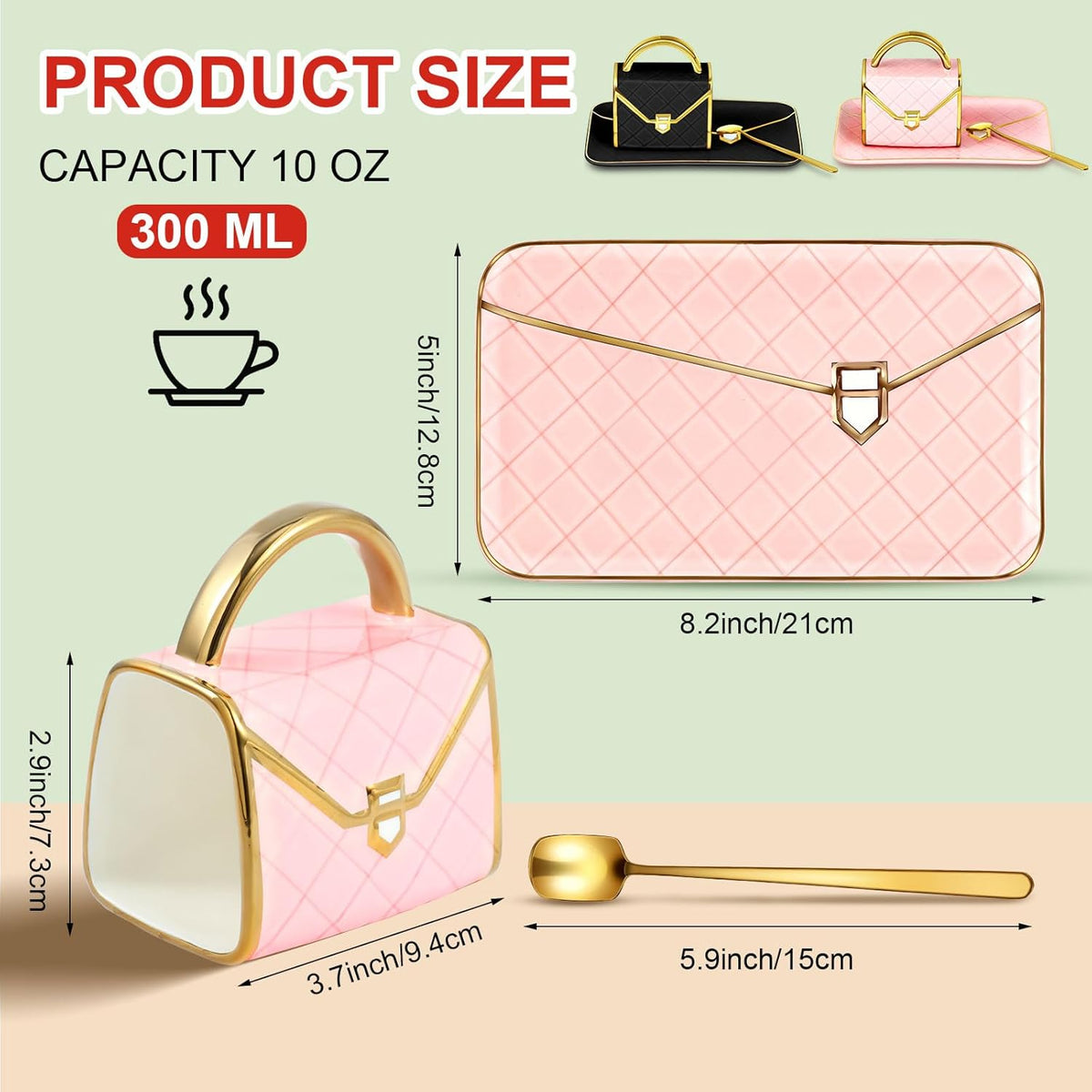 Zubebe 2 Sets Coffee Mug Elegant Handbag Shaped Cup Modern Ceramic Purse Mug with Spoon and Saucer