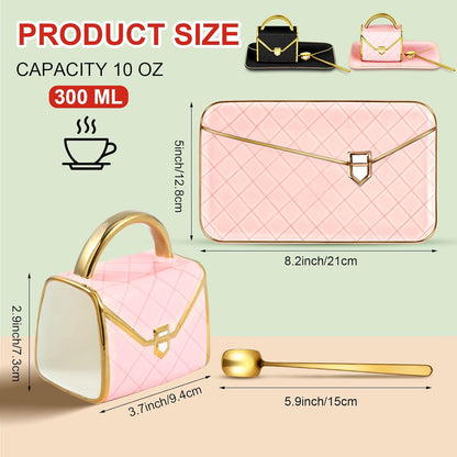 Zubebe 2 Sets Coffee Mug Elegant Handbag Shaped Cup Modern Ceramic Purse Mug with Spoon and Saucer