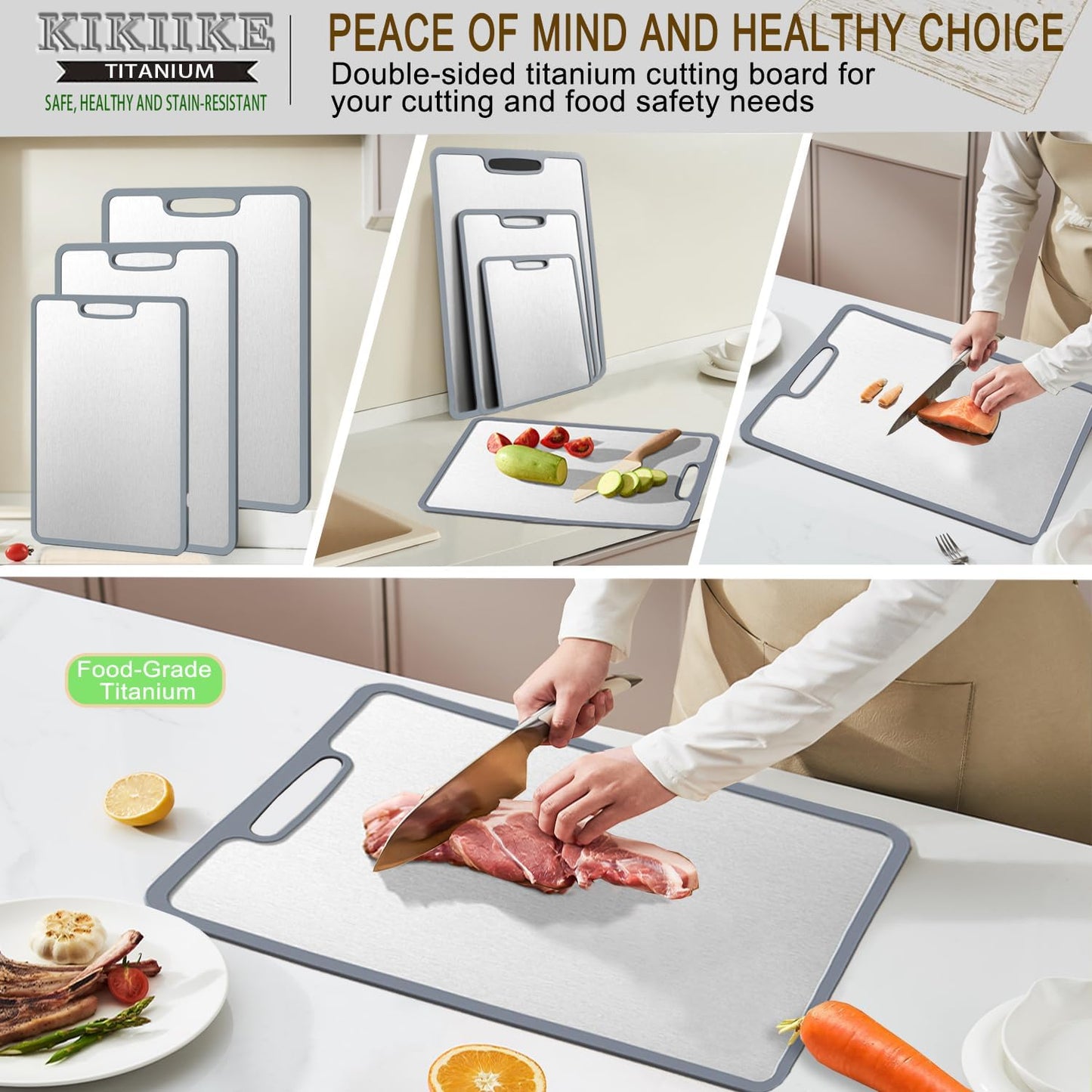 Titanium Cutting Board Double-sided non-slip silicone edging Pure Titanium Cutting Boards for