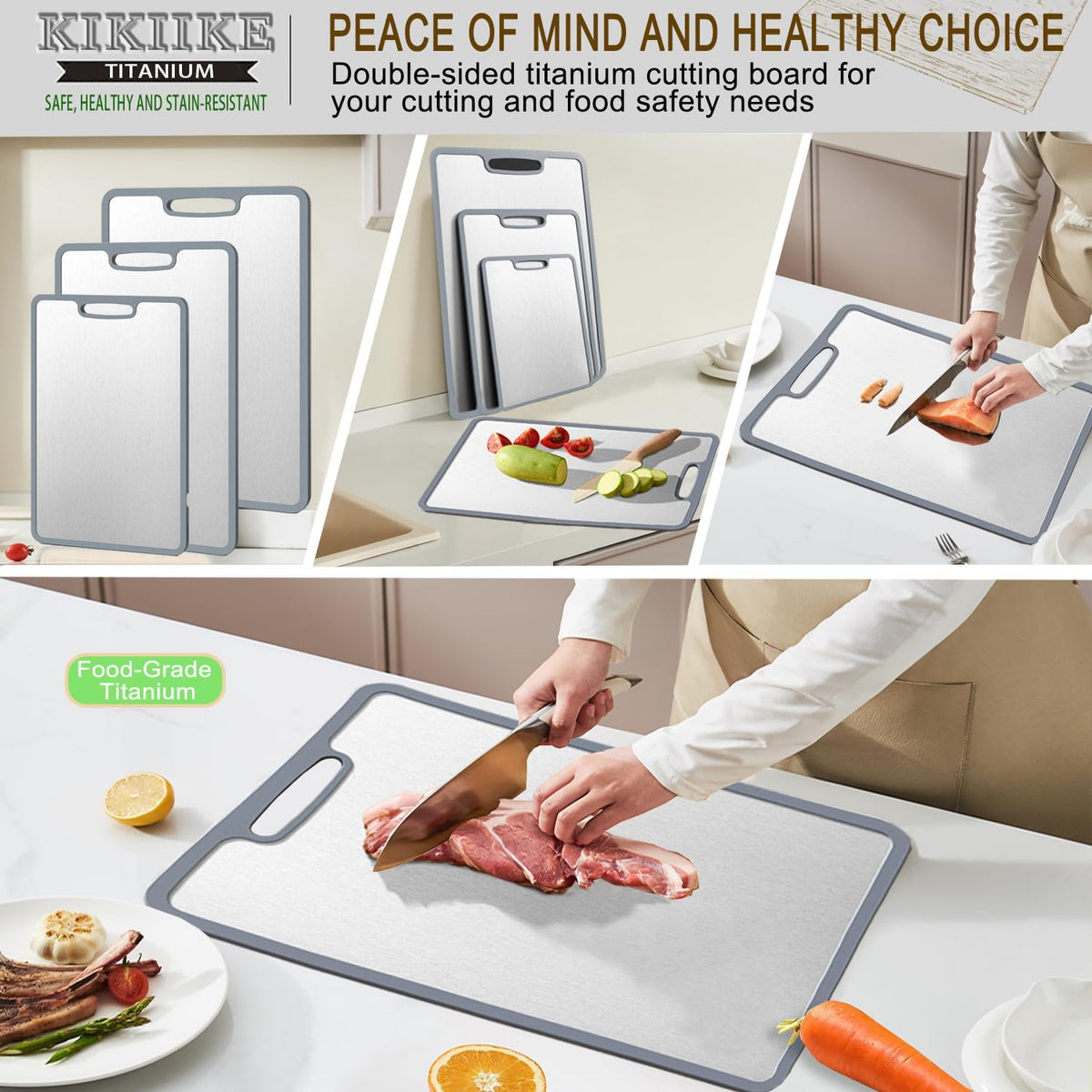 Titanium Cutting Board Double-sided non-slip silicone edging Pure Titanium Cutting Boards for
