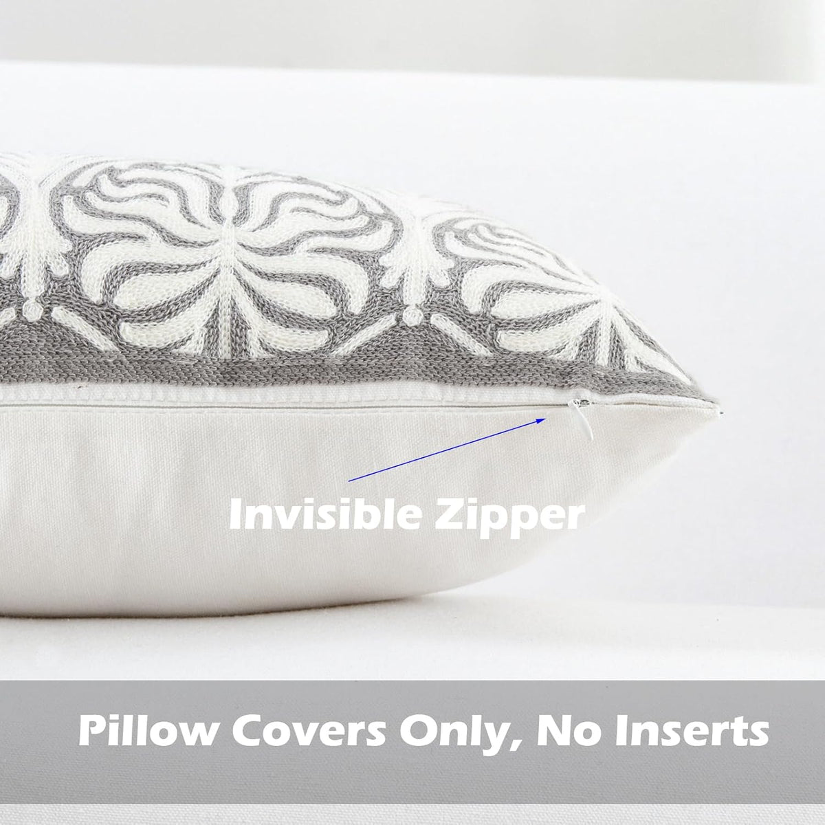 HWY 50 Grey Gray Decorative Lumbar Pillow Cover Rectangle 12x20 Inch (1 Piece), Embroidered Cotton