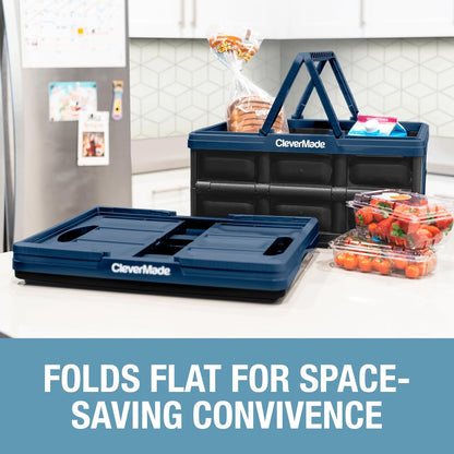 CleverMade Collapsible Shopping Basket, 32L Storage Crate, 1 Pack, Ocean