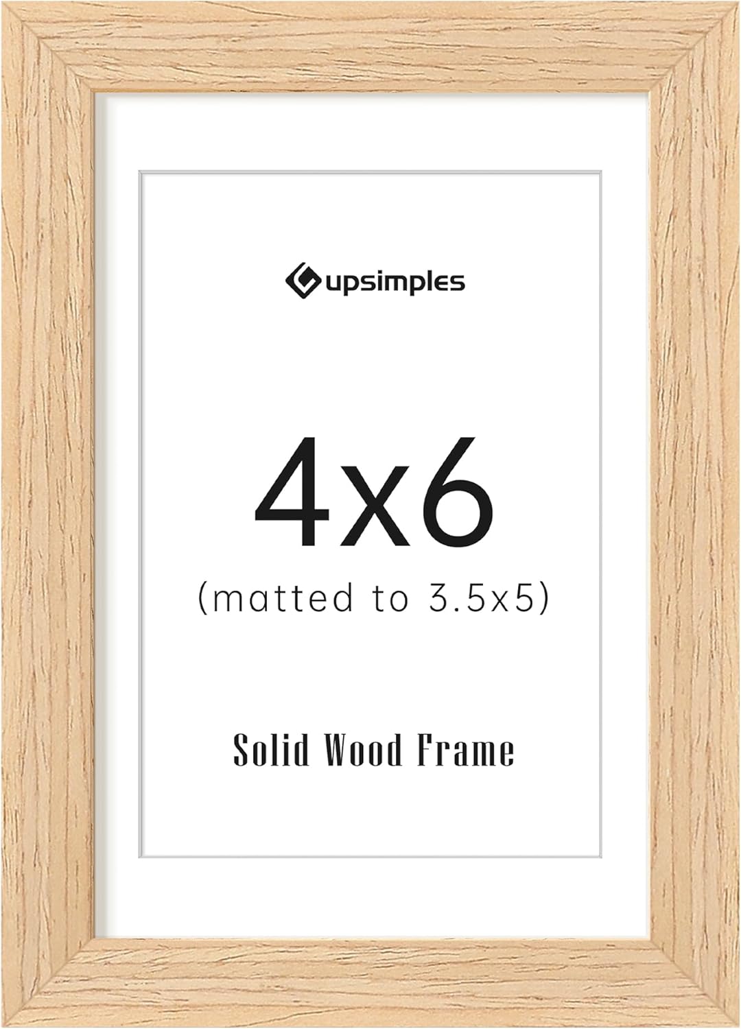 upsimples 4x6 Picture Frame, Natural Solid Wooden Picture Frames, Display 3.5x5 with Mat or 4 x 6