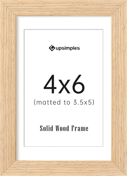 upsimples 4x6 Picture Frame, Natural Solid Wooden Picture Frames, Display 3.5x5 with Mat or 4 x 6