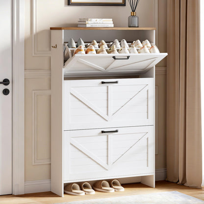 Shoe Cabinet for Entryway, 3 Flip Drawers Shoe Storage Cabinet with 3-Tier Adjustable Shelves
