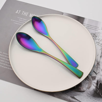 Luxury 18/10 Stainless Steel Matte Rainbow Colorful Flatware Set - Silverware Cutlery Utensil Set