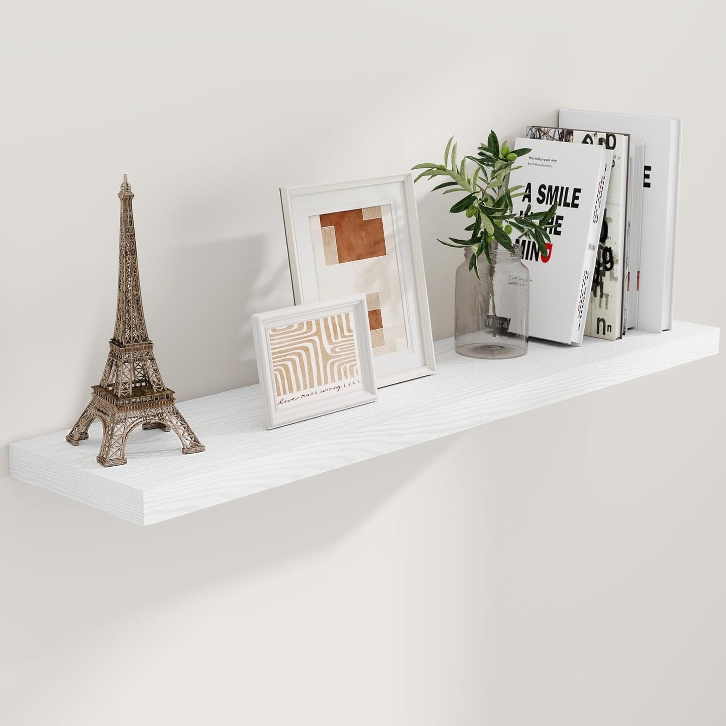 48 Inch Floating Shelves White, Rustic Wood Floating Shelf Wall Mounted, 9 Inch Deep Floating Shelf