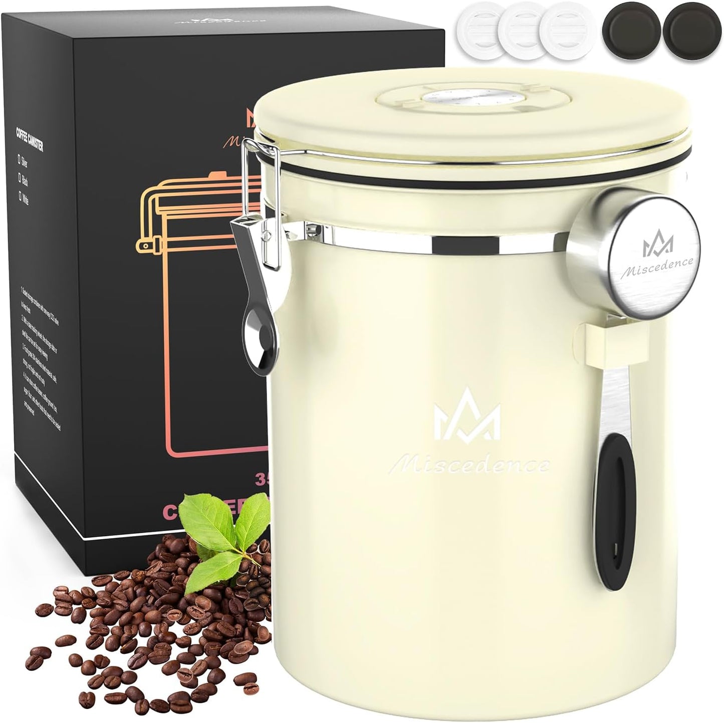 35OZ Coffee Canister for ground coffee with Date Tracker,beige 304 Stainless Steel Kitchen Food