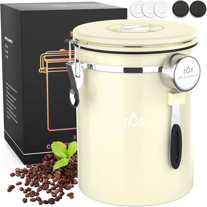 35OZ Coffee Canister for ground coffee with Date Tracker,beige 304 Stainless Steel Kitchen Food