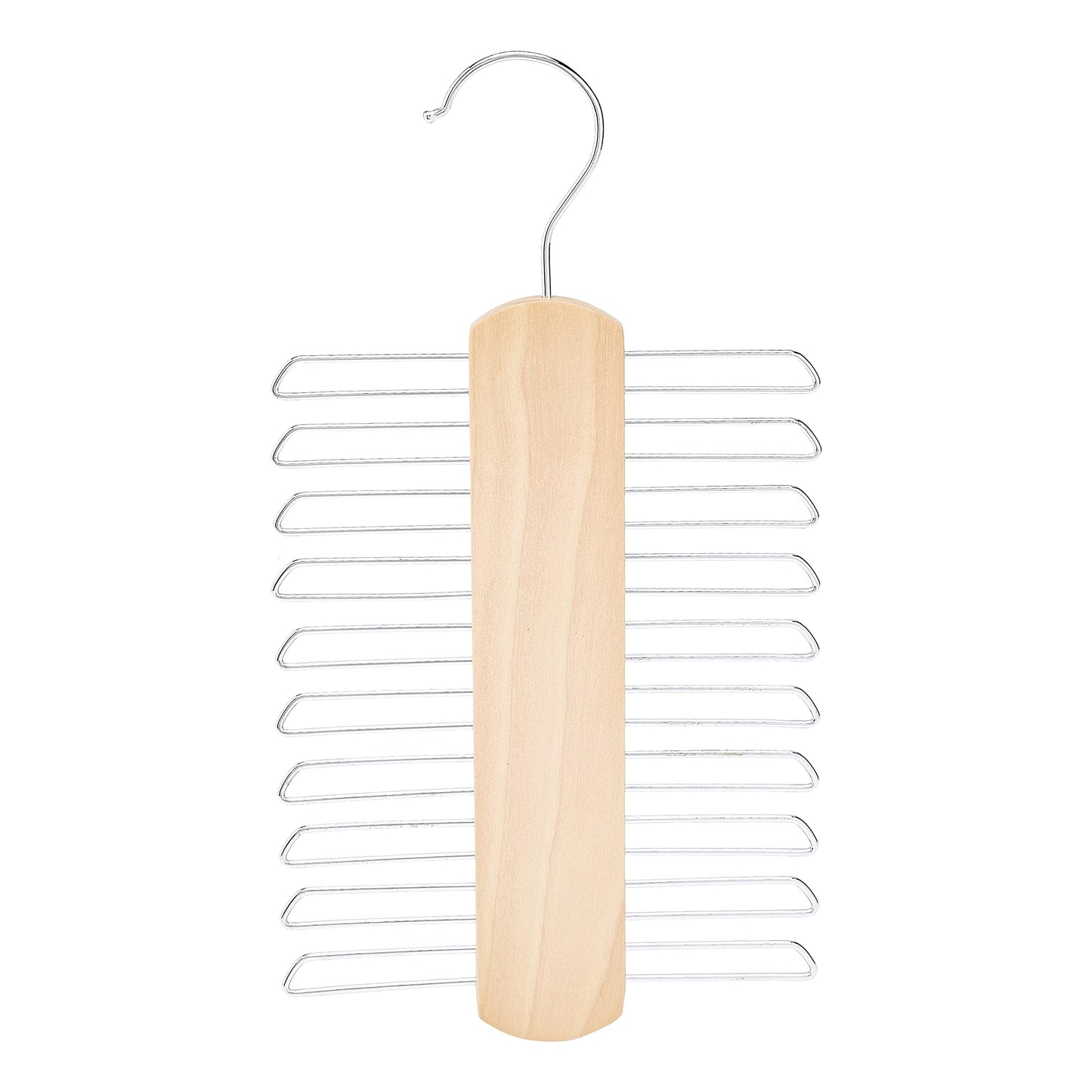 Amazon Basics 20 Bar Wooden Tie Hanger & Belt Rack, Closet Organizer, Natural, 2-Pack