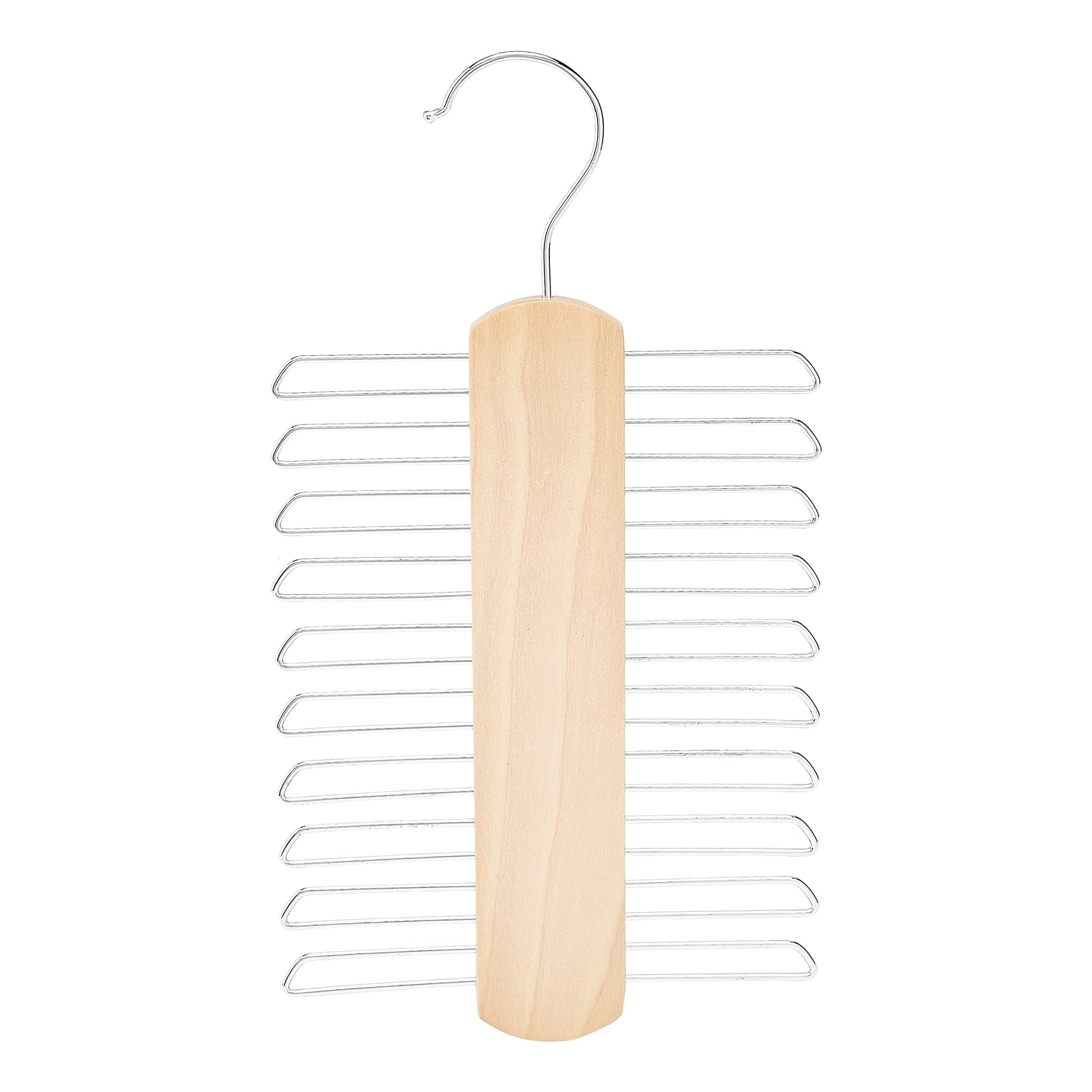 Amazon Basics 20 Bar Wooden Tie Hanger & Belt Rack, Closet Organizer, Natural, 2-Pack
