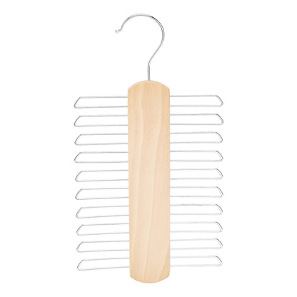 Amazon Basics 20 Bar Wooden Tie Hanger & Belt Rack, Closet Organizer, Natural, 2-Pack
