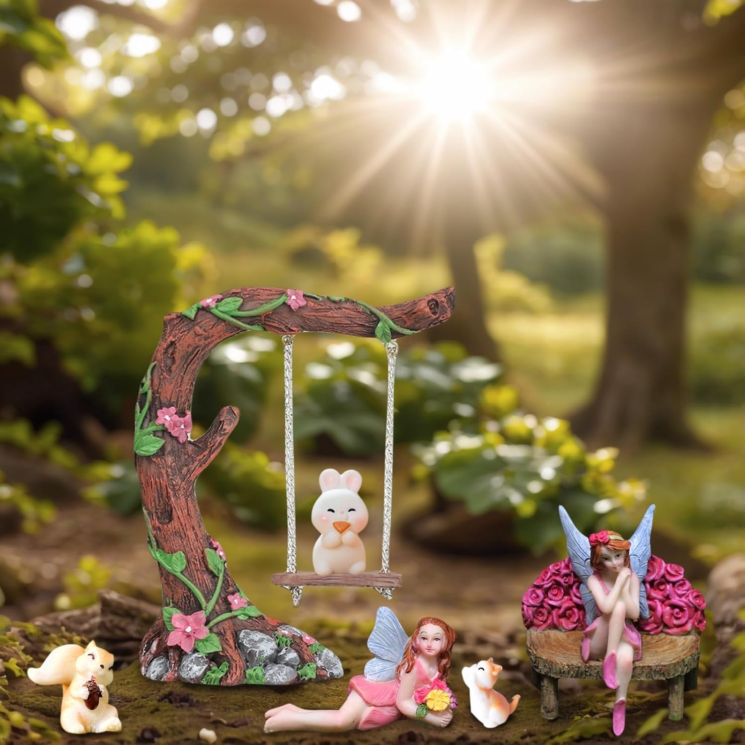 Swing Set of 42 Pcs Miniature Fairy Garden Accessories Outdoor Decor Figurines Kit for Kids, Mini