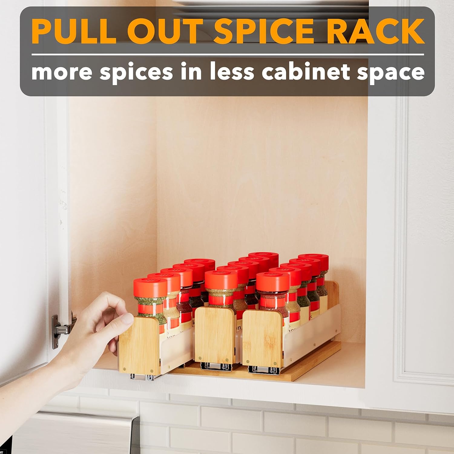 SpaceAid Bamboo Pull Out Spice Rack Organizer for Cabinet, Heavy Duty Slide Out Seasoning Kitchen