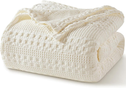 PHF 100% Cotton Waffle Weave Blanket Queen Size, Soft Lightweight Breathable Cozy Summer Blankets