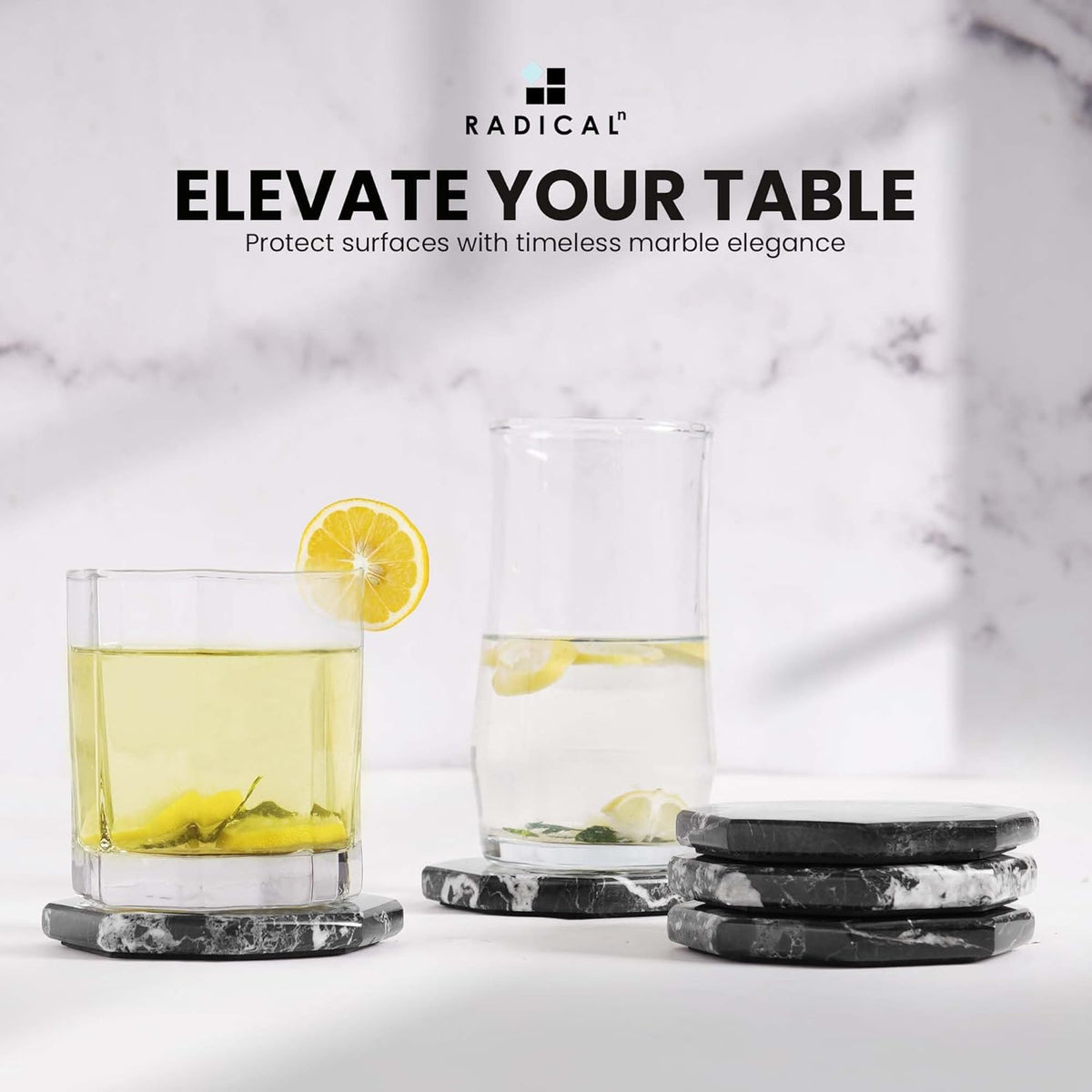 Radicaln Marble Coasters Star 3.5" Inches Black Handmade Stone Drink Coasters Set of 6 for Coffee