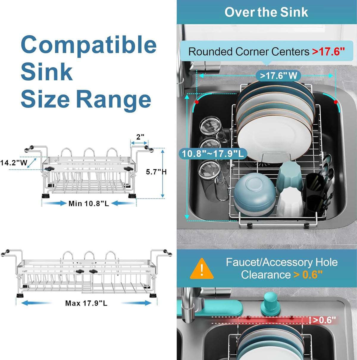 GSlife Expandable in Sink Dish Drying Rack - Capacity Adjustable Stainless Steel Over The Sink Dish