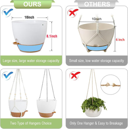 10 inch Self Watering Hanging Planters, 2 Pack Hanging Baskets for Indoor Outdoor Plants, Hanging