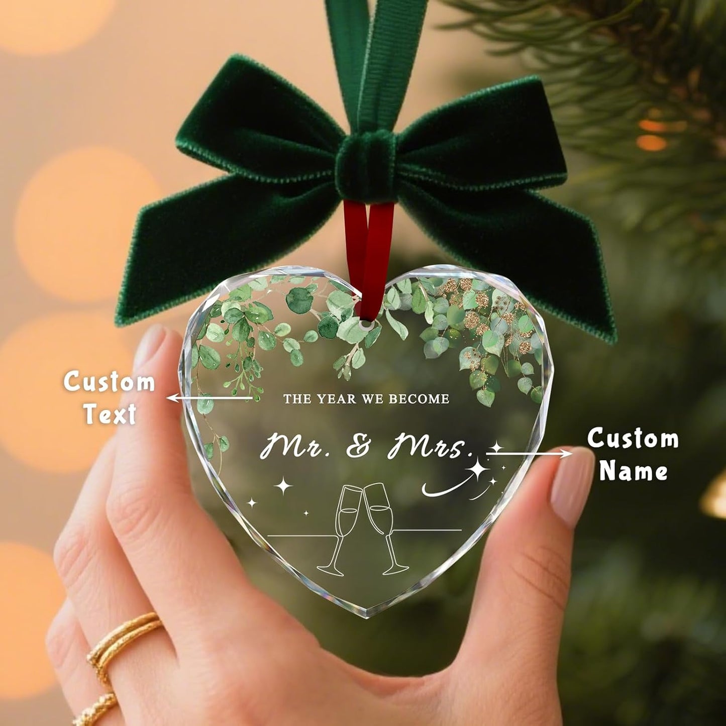 Custom Christmas Ornament Glass-Personalized Christmas Ornaments with Photo/Name/Date/Text,Wedding