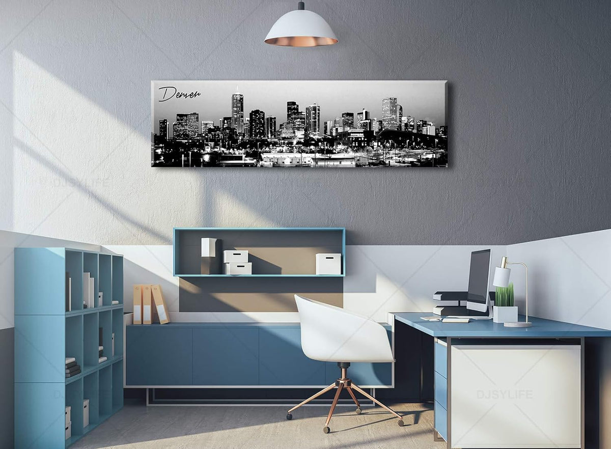 Black and White Wall Art Denver Skyline Cityscape Skyscrapers Canvas Print Painting Landscape USA