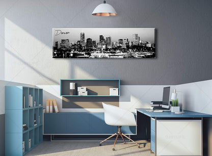 Black and White Wall Art Denver Skyline Cityscape Skyscrapers Canvas Print Painting Landscape USA