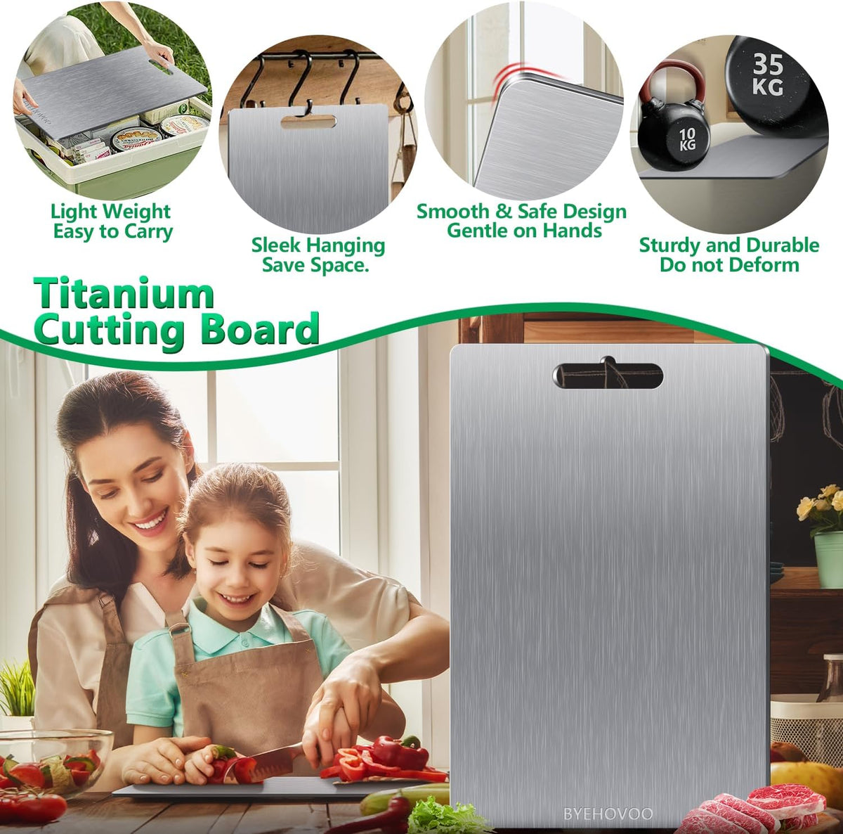 Titanium Cutting Boards for Kitchen [Set of 3], Double Sided Pure Titanium Cutting Board | Easy to
