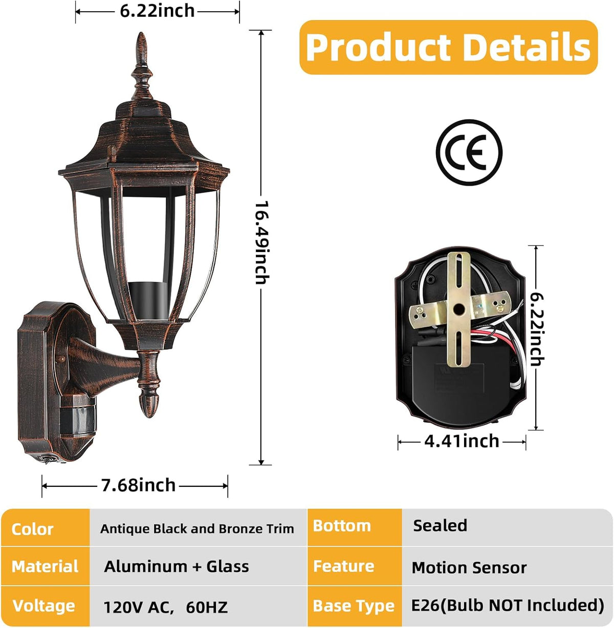 Lamomo Outdoor Wall Sconce, Dusk to Dawn Motion Sensor Light Fixtures, Exterior Aluminum Waterproof
