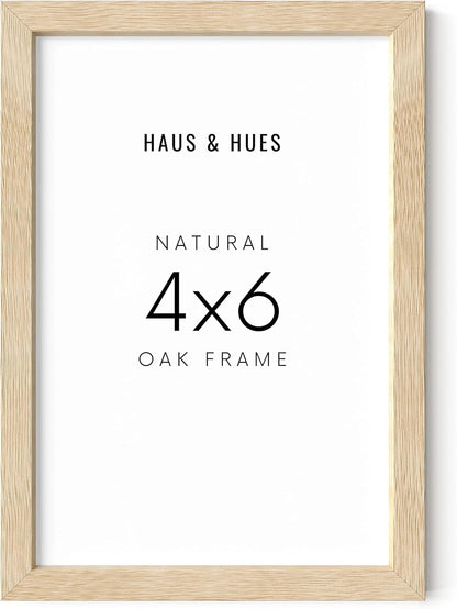 HAUS AND HUES Solid Oak 4x6 Picture Frame for Wall or Tabletop - Natural Wood Frame 4x6, Beige