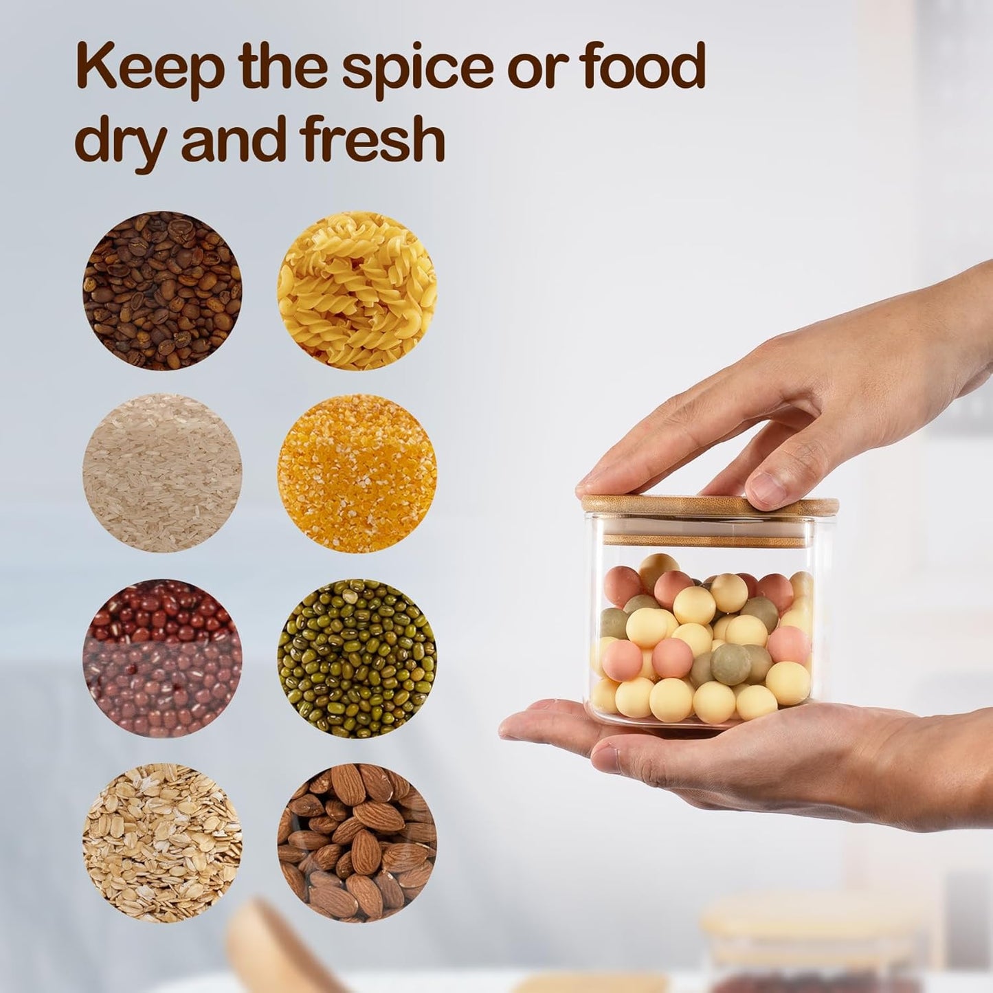 22oz Airtight Square Spice Containers with Bamboo Lid Set of 6 (650ml) Kitchen Pantry Organization