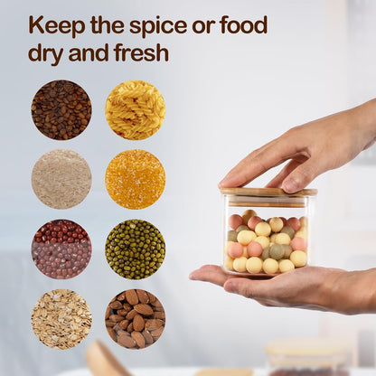 22oz Airtight Square Spice Containers with Bamboo Lid Set of 6 (650ml) Kitchen Pantry Organization