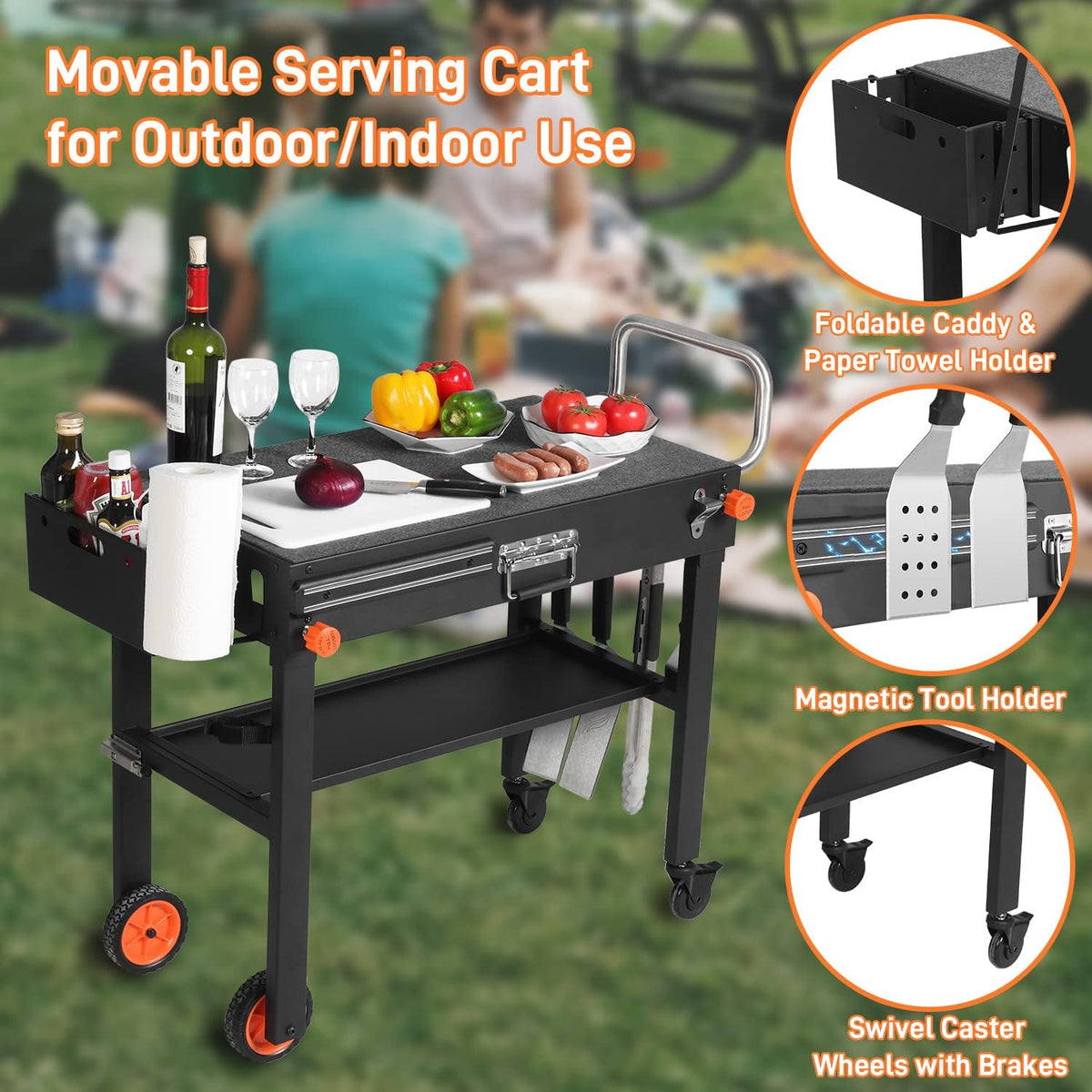 Portable Outdoor Grill Table, Folding Grill Cart Solid and Sturdy, Blackstone Griddle Stand Large