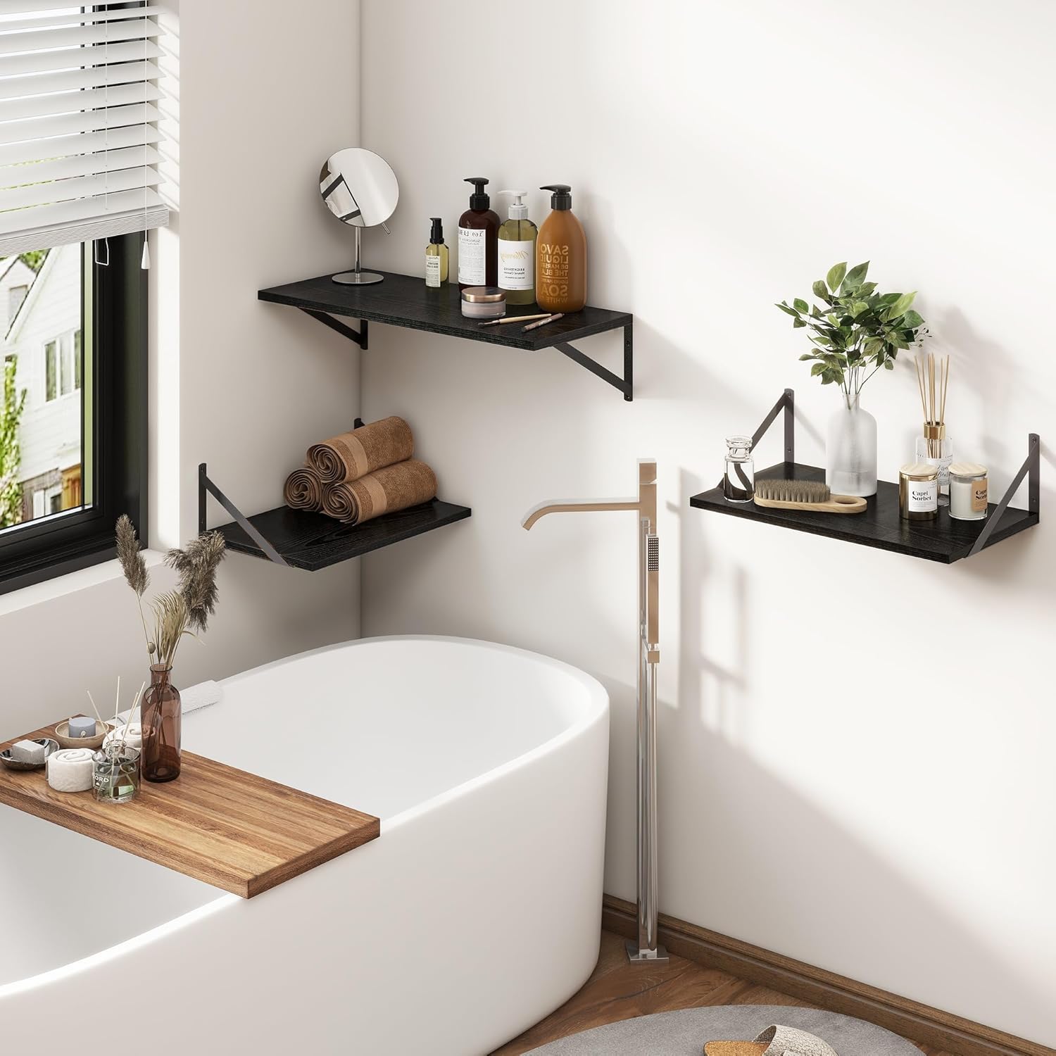 Fun Memories 20 Inch Floating Shelves for Wall, Black Bathroom Shelves Set of 2, 12 Inch Deep Wall