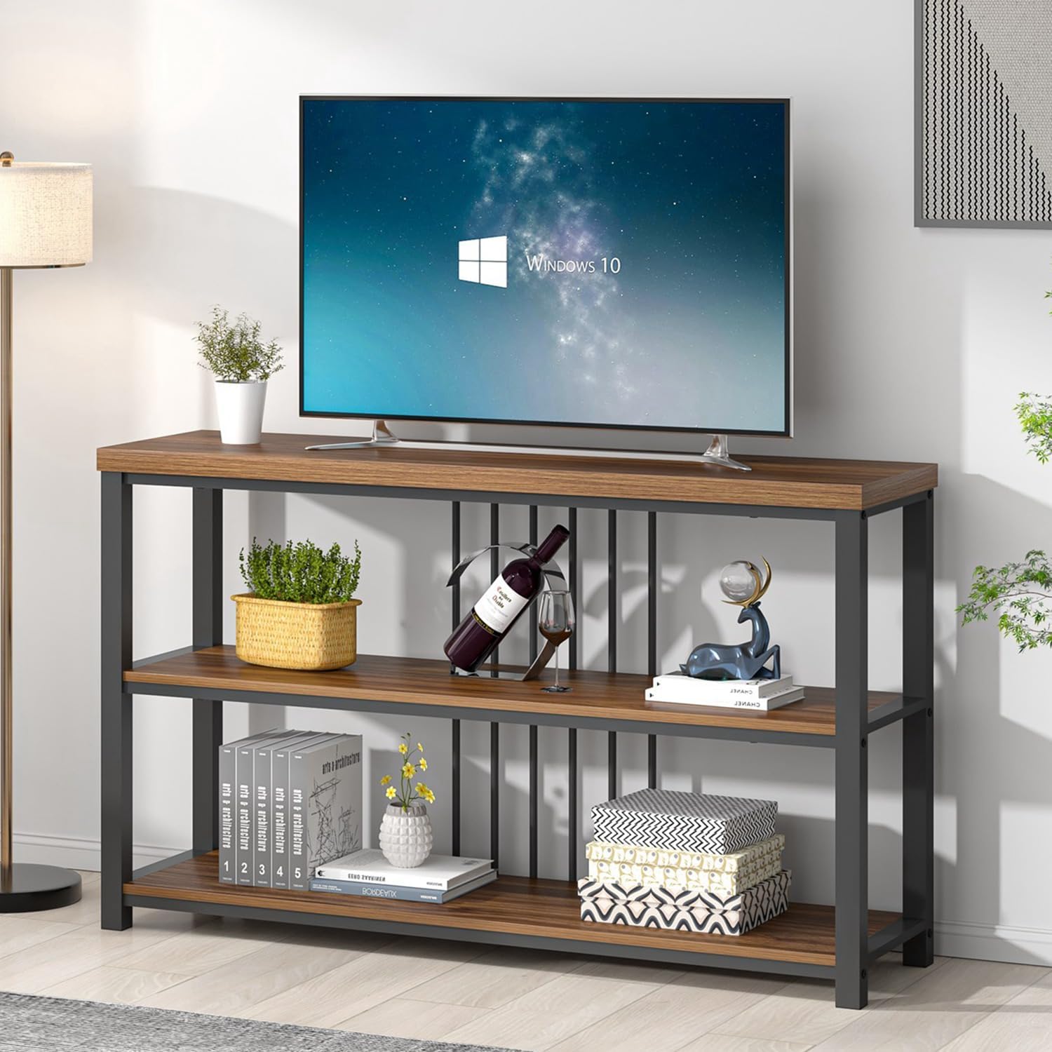 FOLUBAN Console Table for Entryway, Narrow Sofa Table with 3 Tier Storage Shelf for Living Room