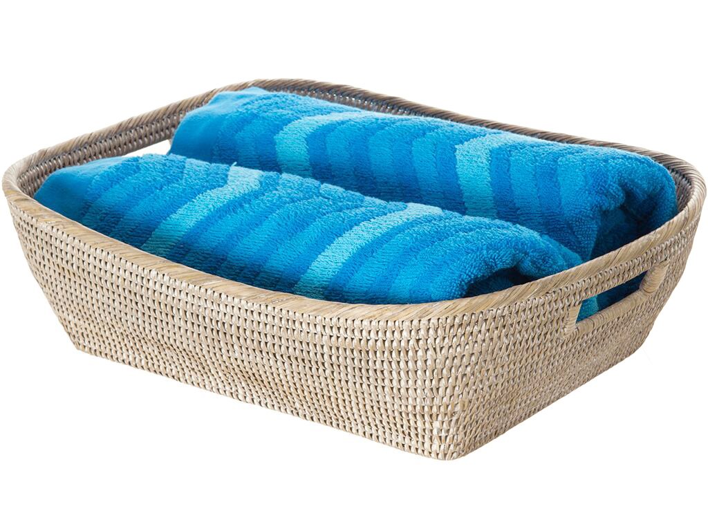 KOUBOO La Jolla Rattan Shelf Basket, Towel Storage Organizer, White Wash