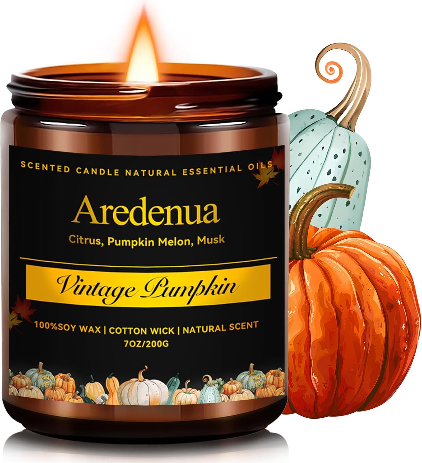 Fall Candles - Vintage Pumpkin Candle | Halloween Candles Pumpkin Scented, 7oz Autumn Soy Candle