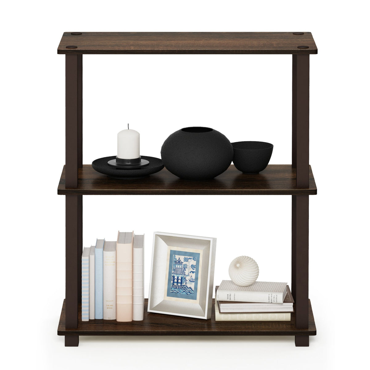 Furinno TURN-S-TUBE Storage Shelves, 3-Tier Book Shelf, Corner Shelf, Toolless Open Shelves, for