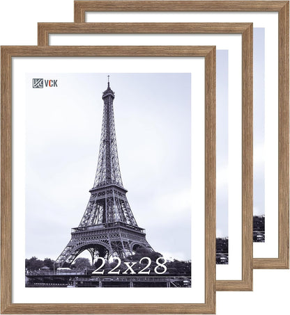 VCK 22x28 Frame 3 Pack - Brown Walnut, Natural Textured Solid Wood Poster Picture Frame, Wall